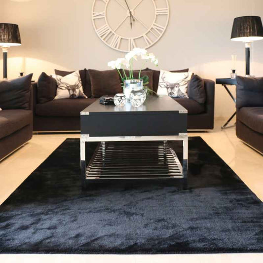 Karma Plain Viscose rugs in Jet Black