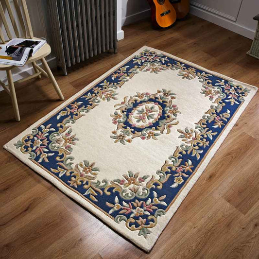 Royal Aubusson Traditional Wool rugs in Cream Blue