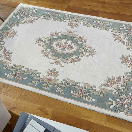 Royal Aubusson Traditional Wool rugs in Green Cream