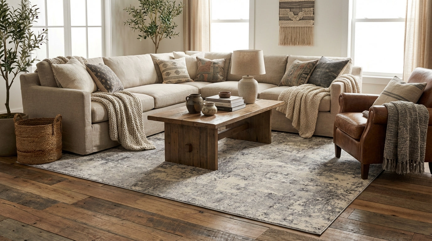 Rustic Textures RUS07 Grey Beige Rug RS