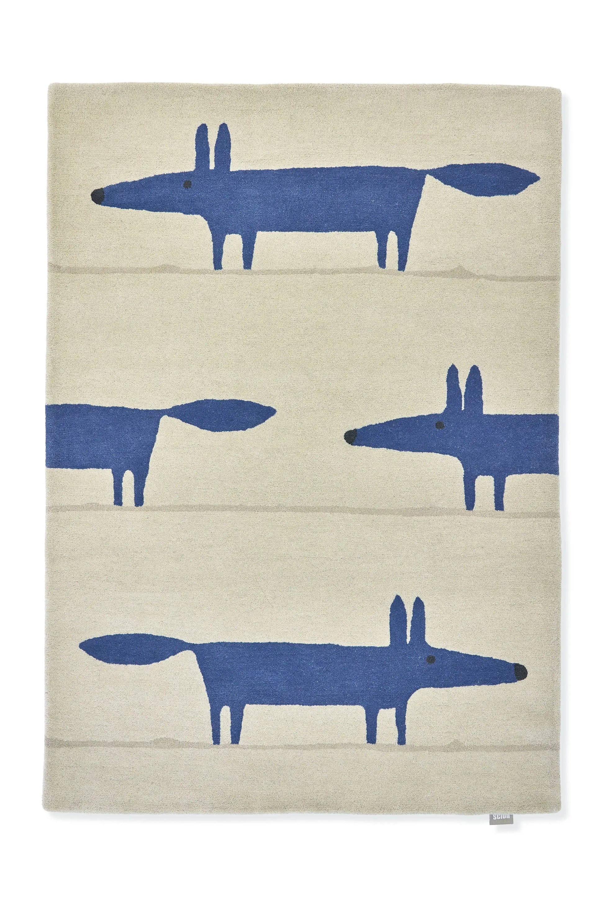 Scion scion hand tufted mr fox pebble denim 025328 Blue, Cream Living Room Wool Rug.