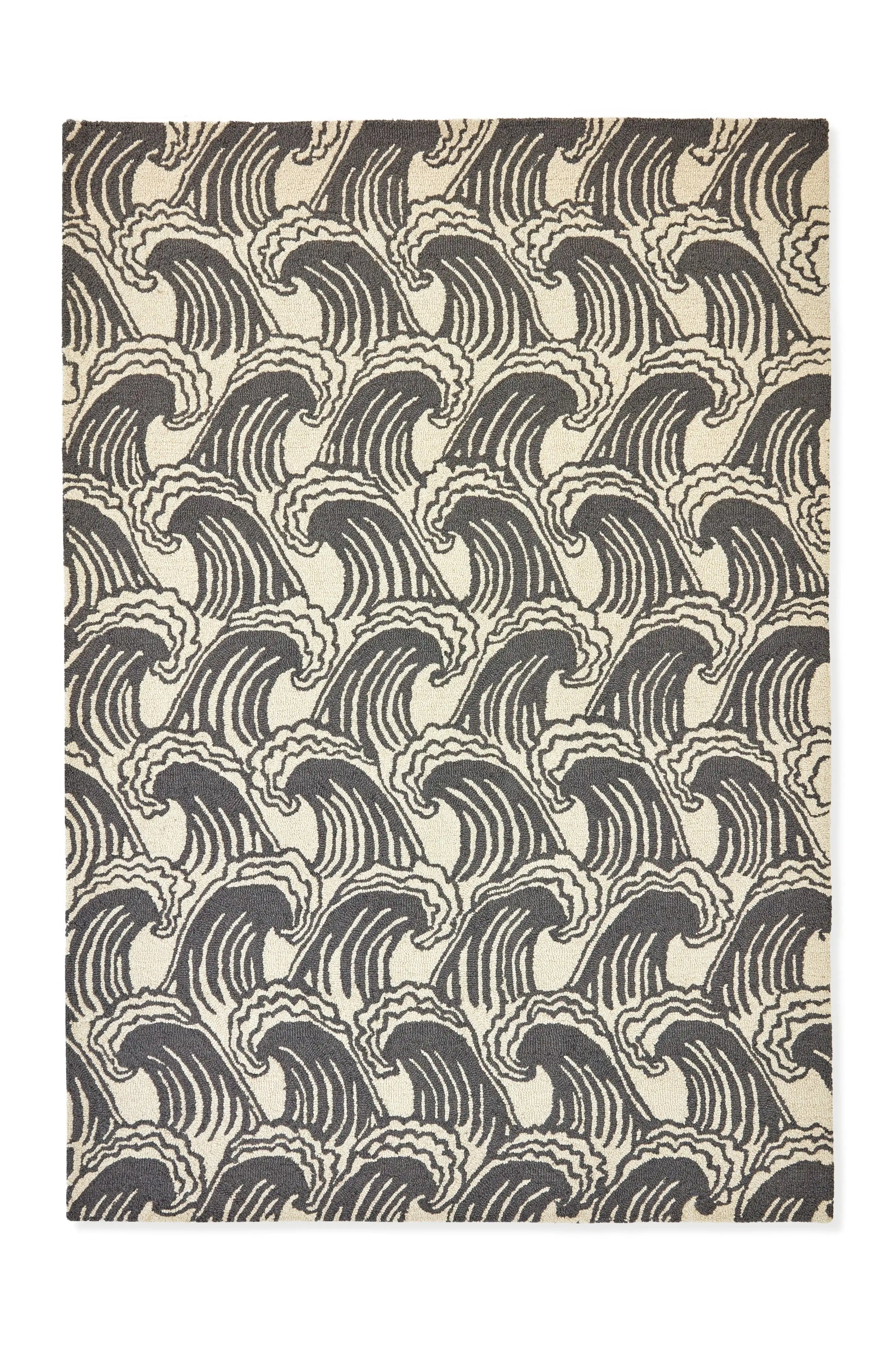 Scion scion screen printed ride the wave liquorice 125605 Grey Living Room Geometric Rug.