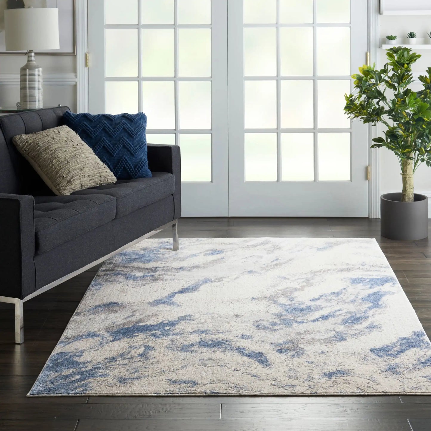 Silky Textures SLY03 Blue Ivory Grey Rug RS