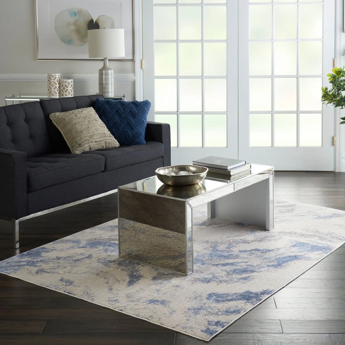 Silky Textures SLY03 Blue Ivory Grey Rug RS