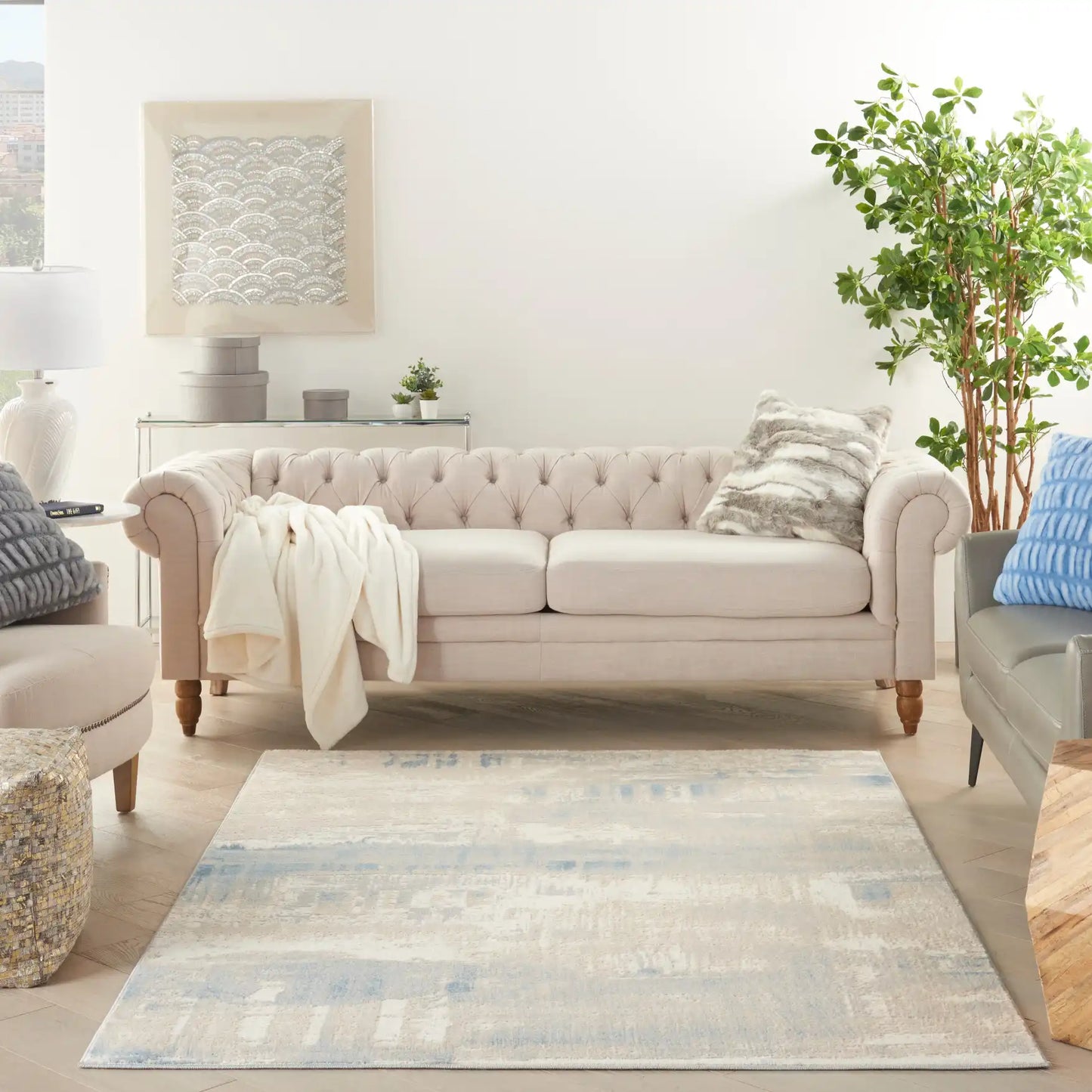 Solace SLA08 Ivory Grey Blue Rug RS