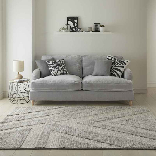 Stellar Arrow Geometric Wool Textured Rugs in Natural Grey