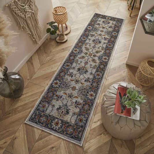 Sarouk 53 X Traditional Medallion Runner Rugs in Red Cream Blue