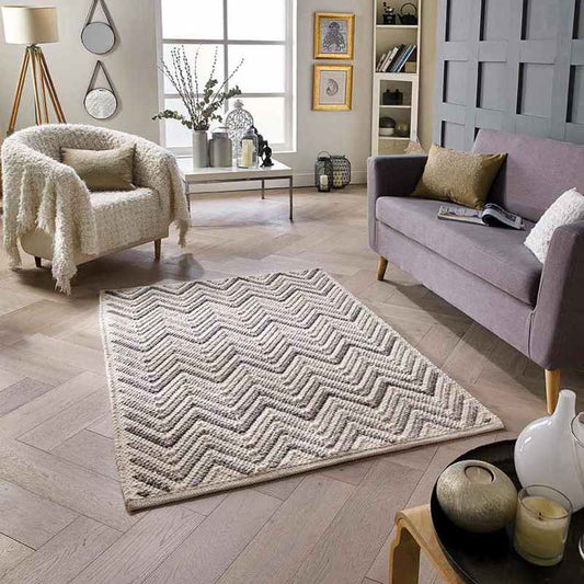 Savannah Chevron Wool Rug in Cream and Natural