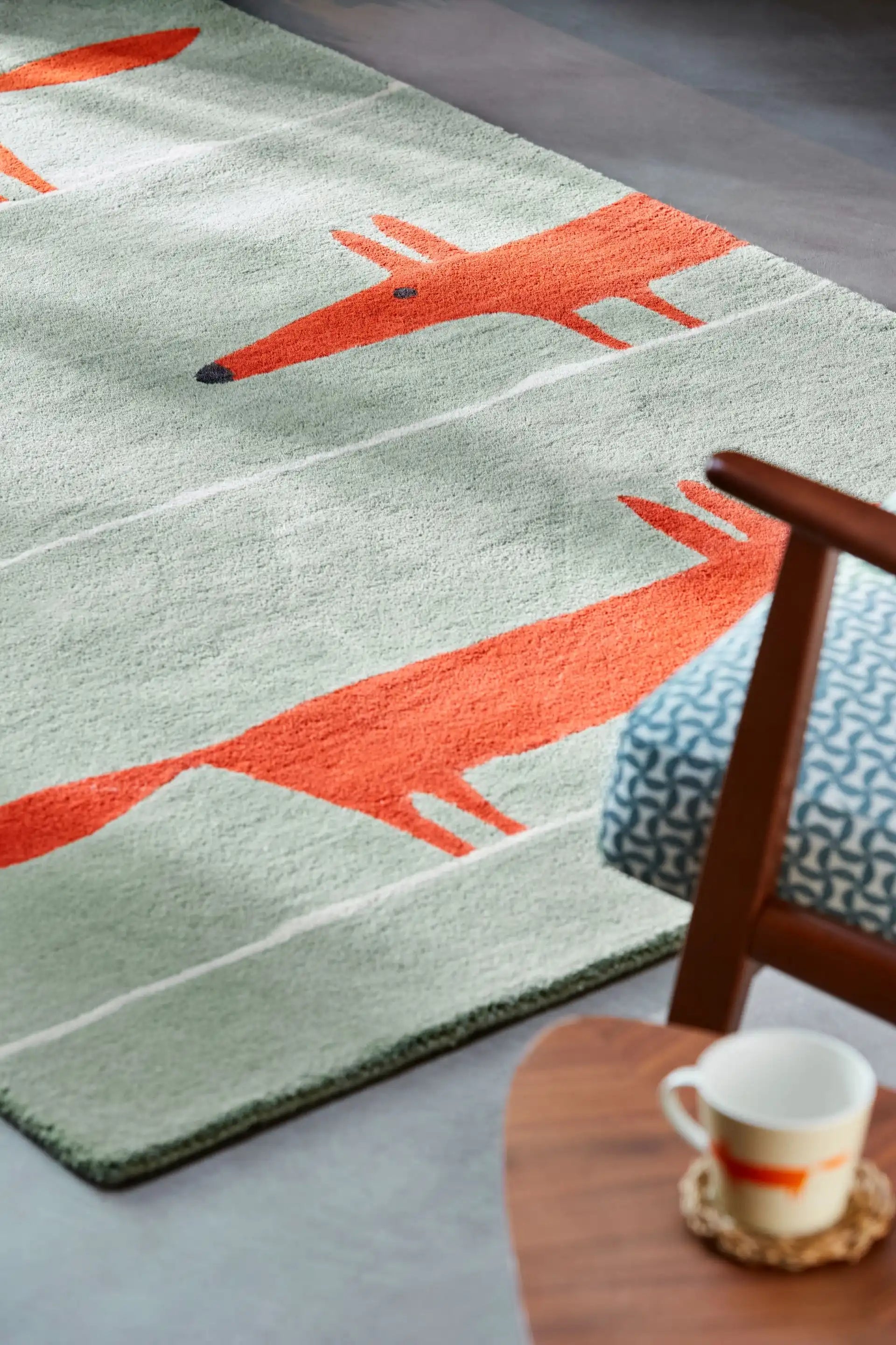 Scion scion hand tufted mr fox mint poppy 025313 Green, Orange Living Room Wool Rug.