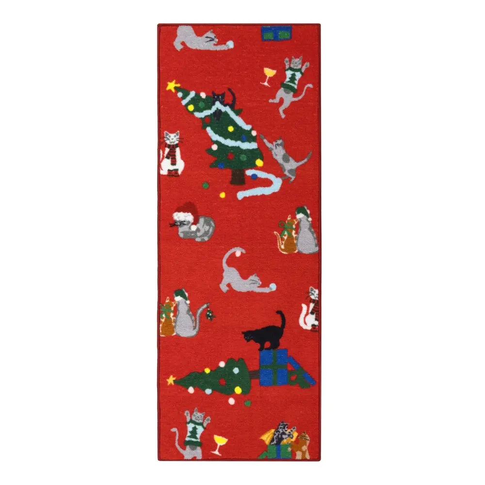 Seasonal Runners Multi Cats Red Washable RS
