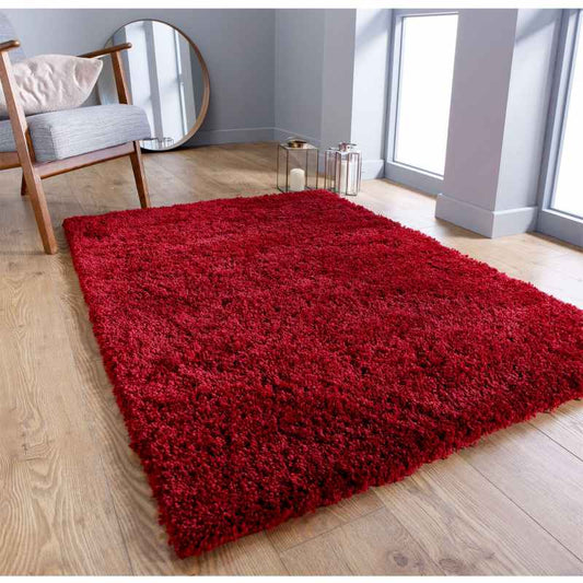 Serene Shaggy Soft Plain Rugs in Red