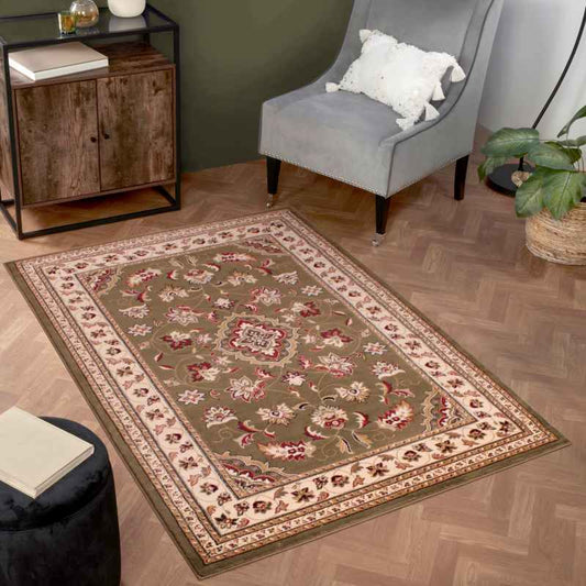 Sherborne Traditional Bordered Rugs in Green