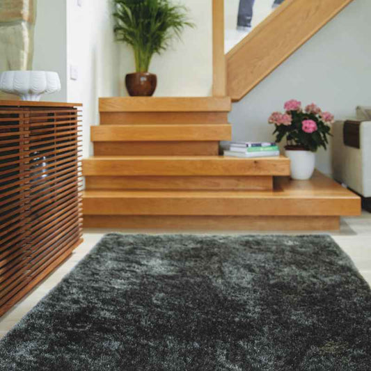 Shimmer Shaggy Lustrous Rugs in Charcoal Grey