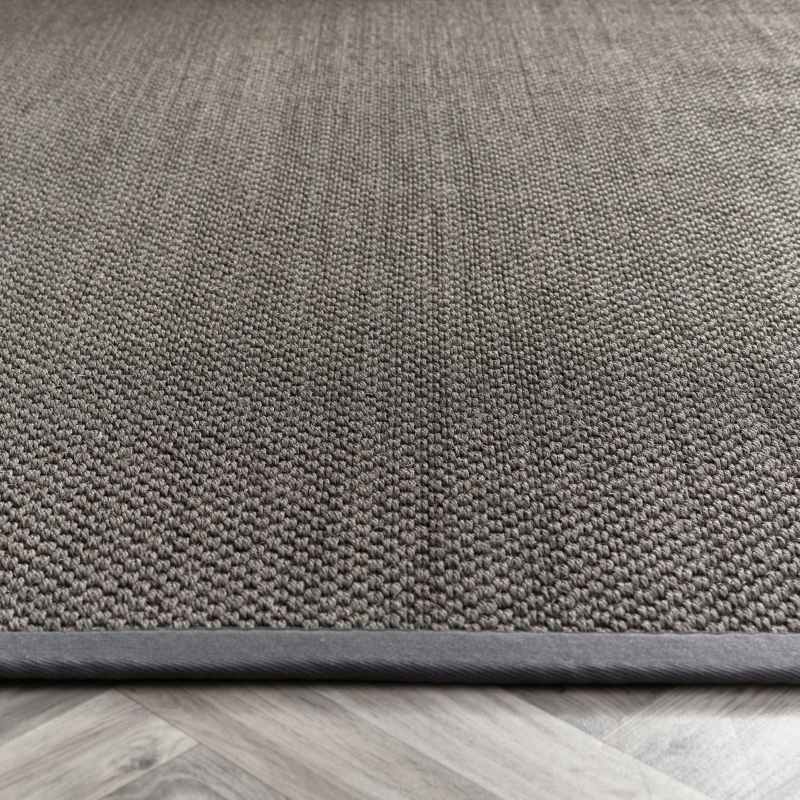 Origins Sisal Woven Border Textured Rug in Dark Grey