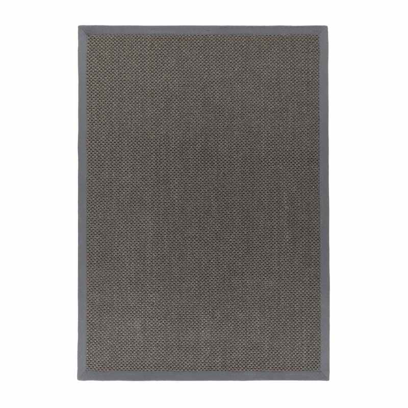 Origins Sisal Woven Border Textured Rug in Dark Grey