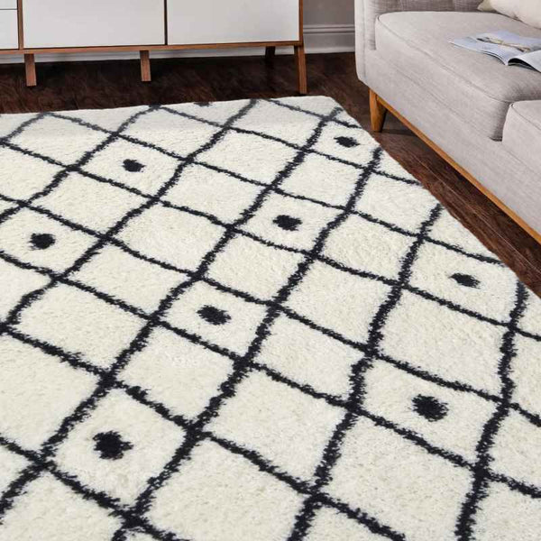 Snug Nomadic Shaggy Geometric Rugs in White – The Rug Seller