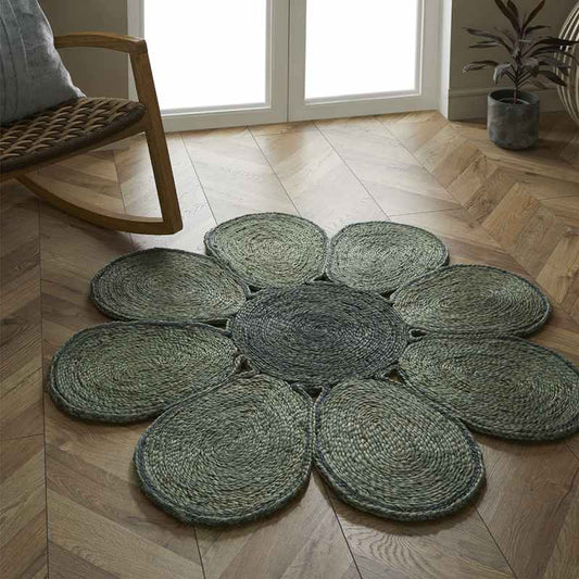 Spinningfields Circle Flower Jute Modern Rugs in Green