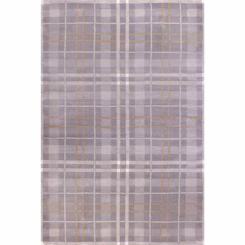 Tartan Check Modern Rugs in Grey Ochre