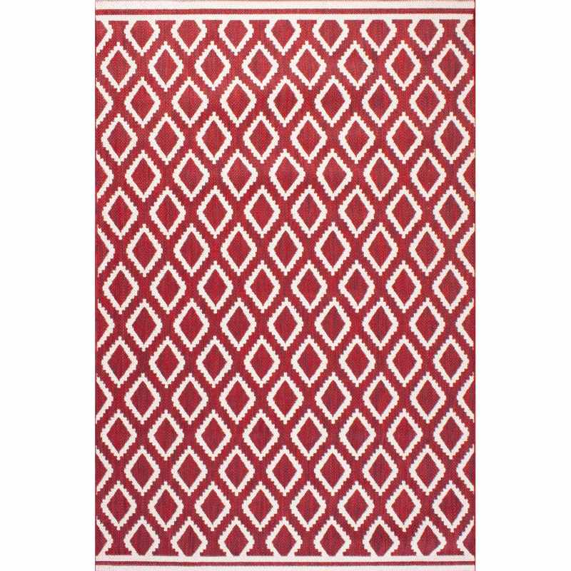 Terrace Diamond Modern Geometric Indoor Outdoor Rugs in Red
