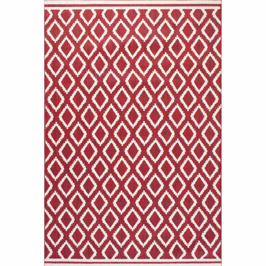 Terrace Diamond Modern Geometric Indoor Outdoor Rugs in Red