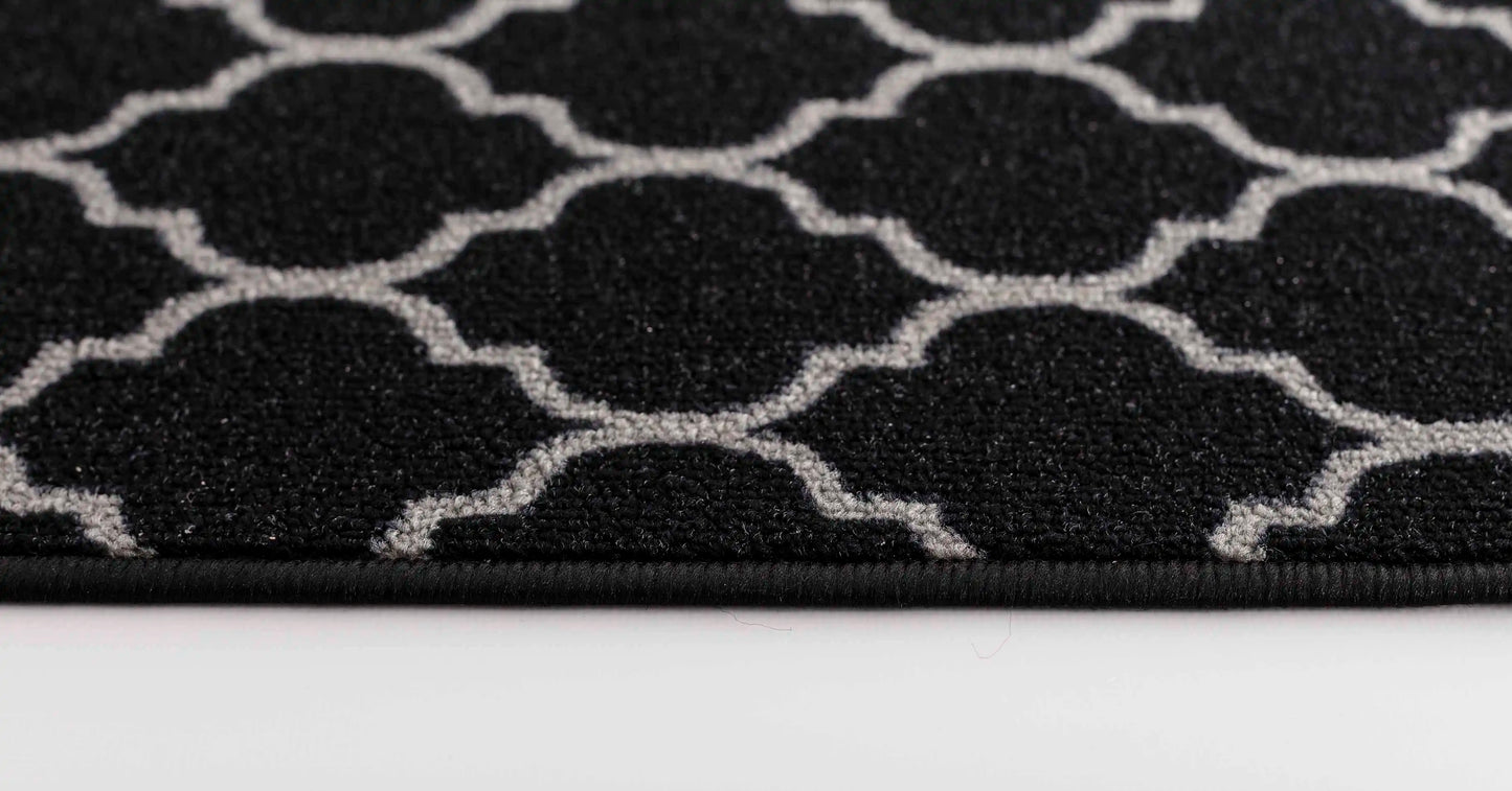 Washable Gel-Back Havana Trellis Black Rug