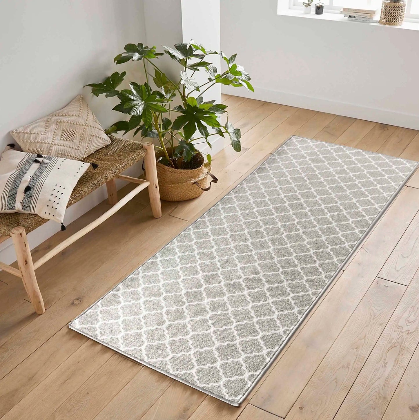 Washable Gel-Back Havana Trellis Grey Rug