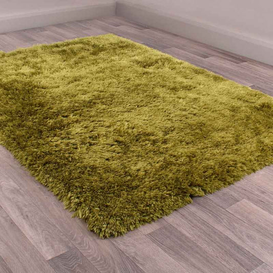 Flossy Plain Shaggy Rugs in Green