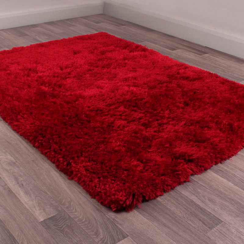 Flossy Plain Shaggy Rugs in Red