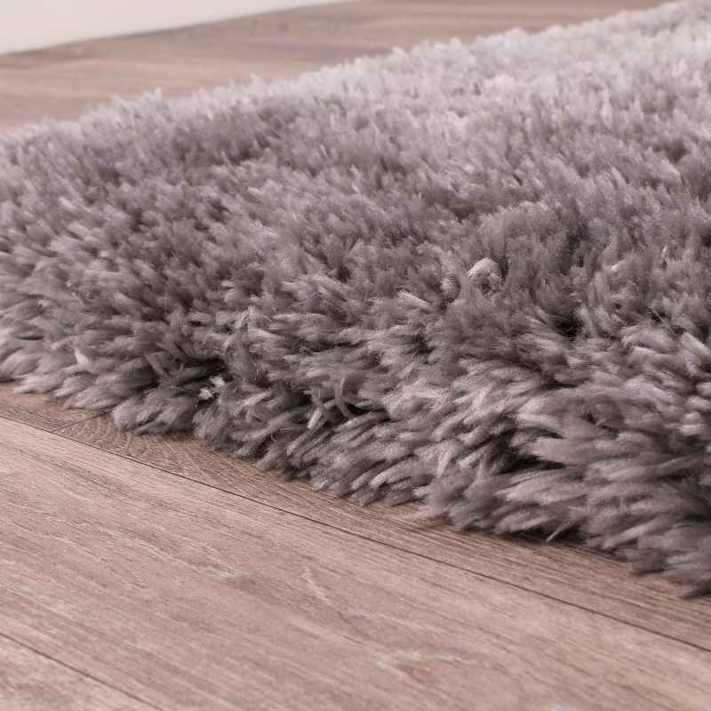 Flossy Plain Shaggy Rugs in Silver Grey