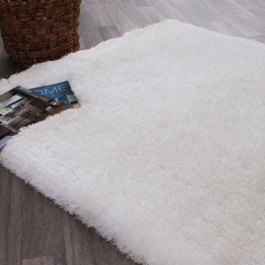 Flossy Plain Shaggy Rugs in White