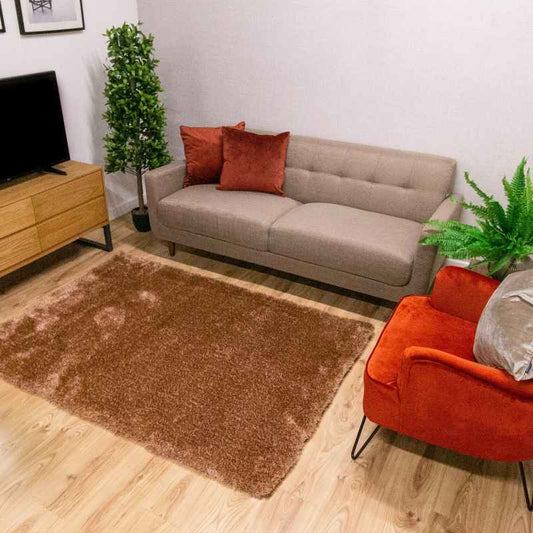 Indigo Plain Shaggy Rugs in Beige