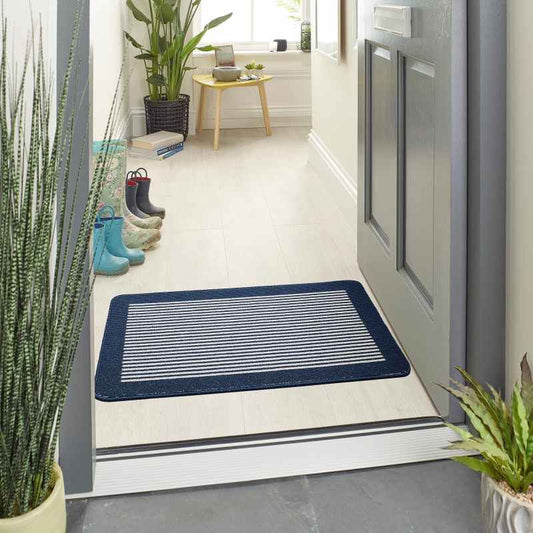 Stripe Washable Anti Slip Utility Mat in Navy Blue