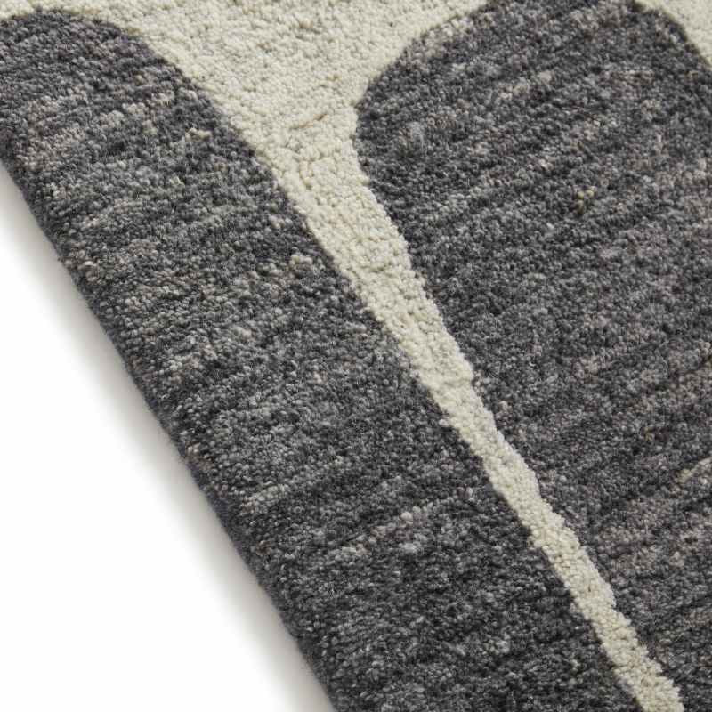 Vista Retro Geometric Wool Rugs in Cream Charcoal Grey
