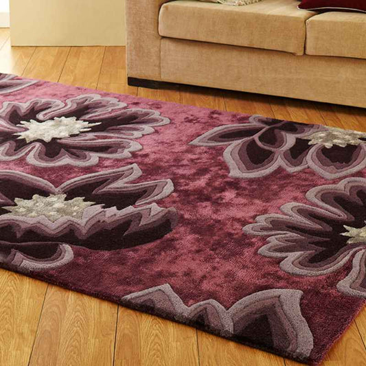 Unique Vintage Floral Wool Rugs in Purple