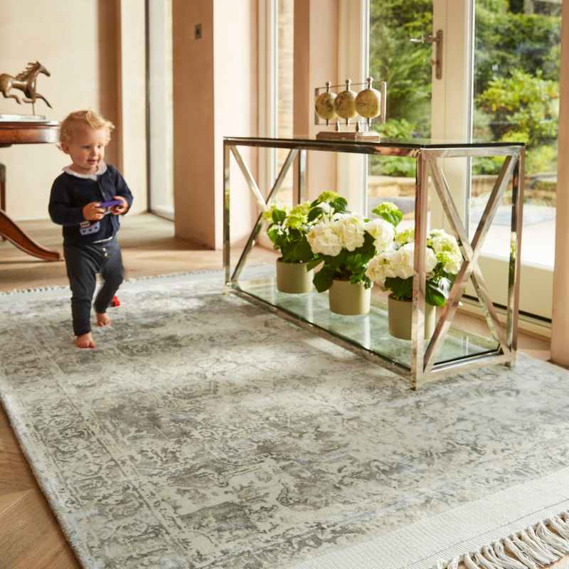 Vintage Fringe Traditional Distressed Rugs in Mocha Oyster