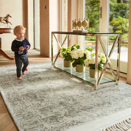 Vintage Fringe Traditional Distressed Rugs in Mocha Oyster