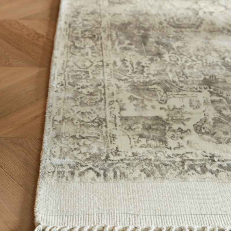 Vintage Fringe Traditional Distressed Rugs in Mocha Oyster
