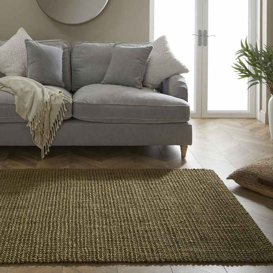 Whitefield Boucle Jute Modern Rug in Olive Green