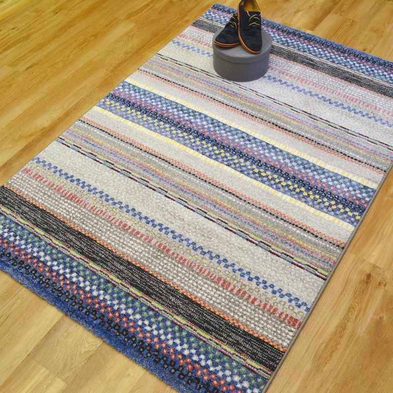 Woodstock Boho Stripe Rugs 32932 6354 in Blue Multi