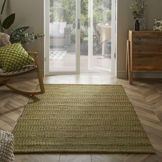 Ancoats Jute Modern Pitloom Rug in Seagrass Green