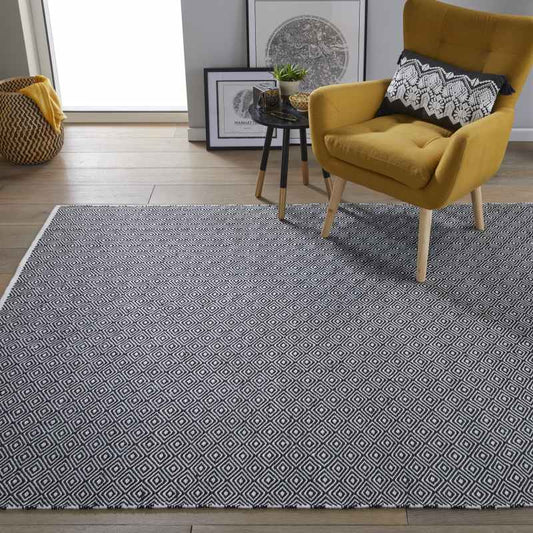 Brittany Modern Flatweave Indoor Outdoor Rugs in Black