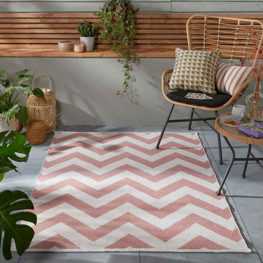 Brittany Chevron Flatweave Indoor Outdoor Rugs in Pink