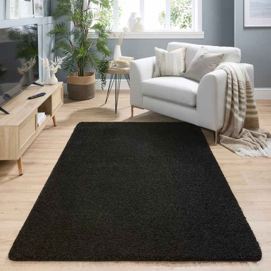 Buddy Washable Plain Rugs in Black