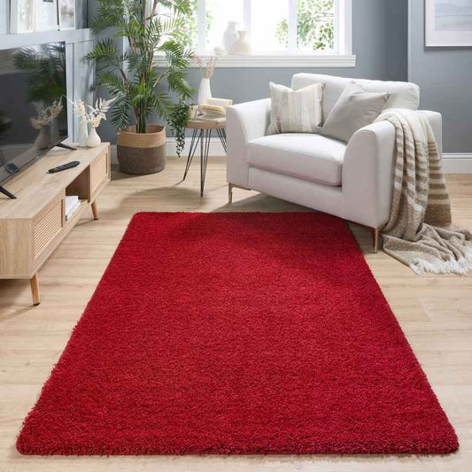 Buddy Washable Plain Rugs in Red