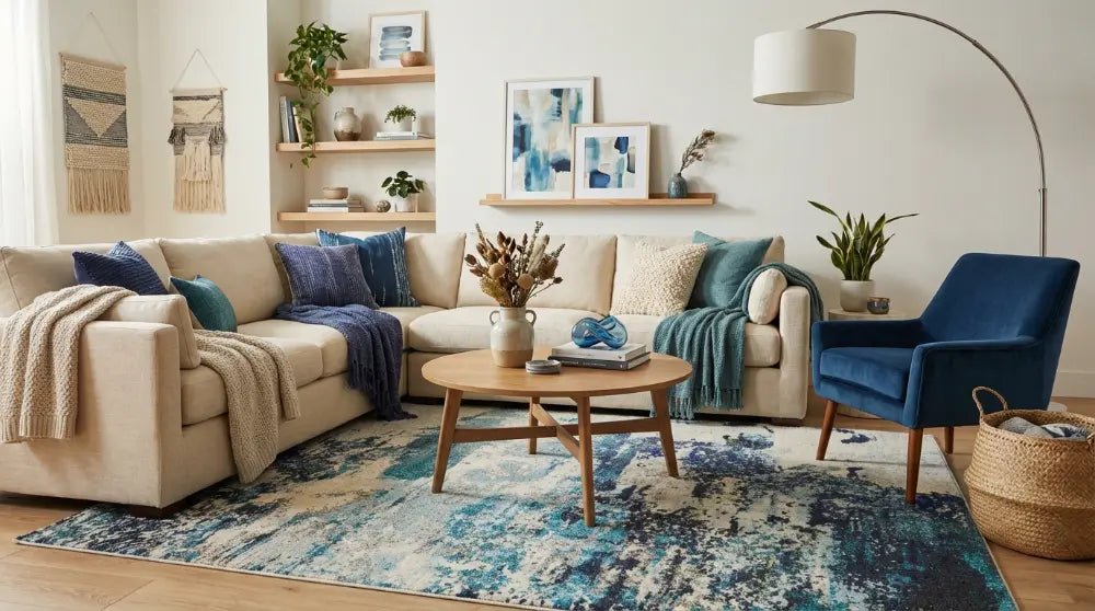 Celestial CES02 Ivory Teal Blue Rug RS