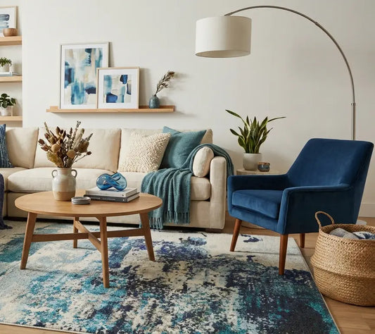 Celestial CES02 Ivory Teal Blue Rug RS