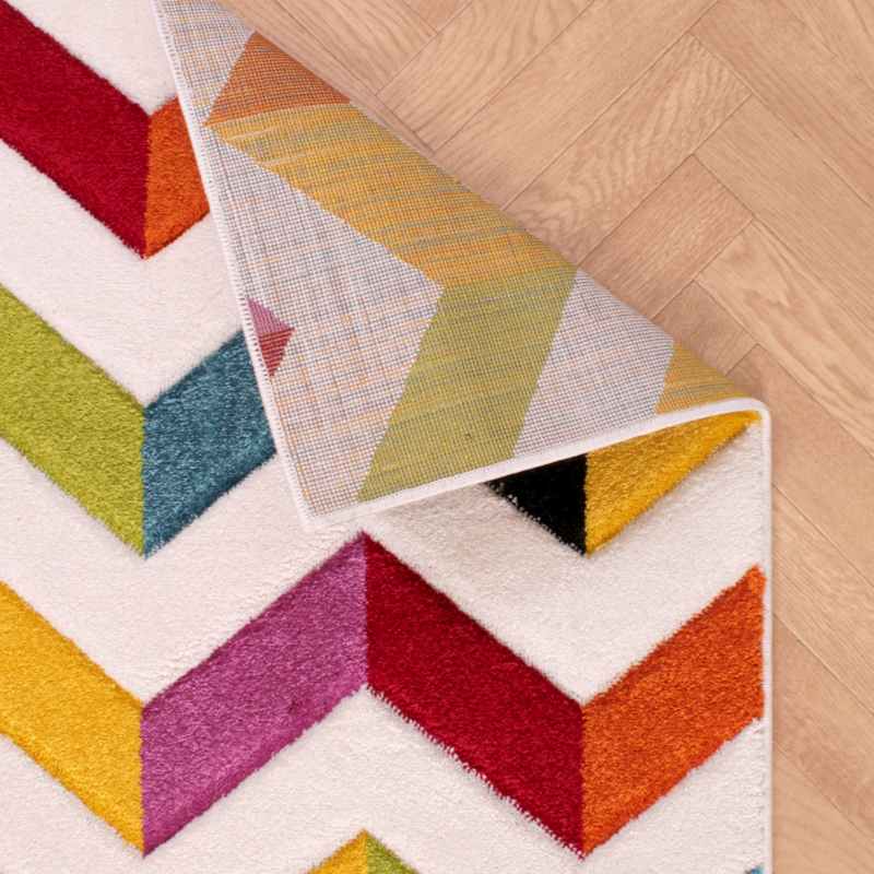 Spectra Coral Carved Chevron Modern Runner Rugs in Multi