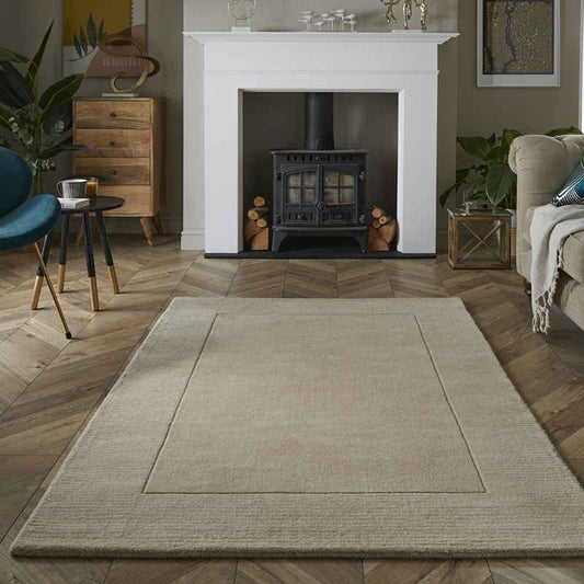 Esme Mayfair Plain Carved Wool Rugs in Cream