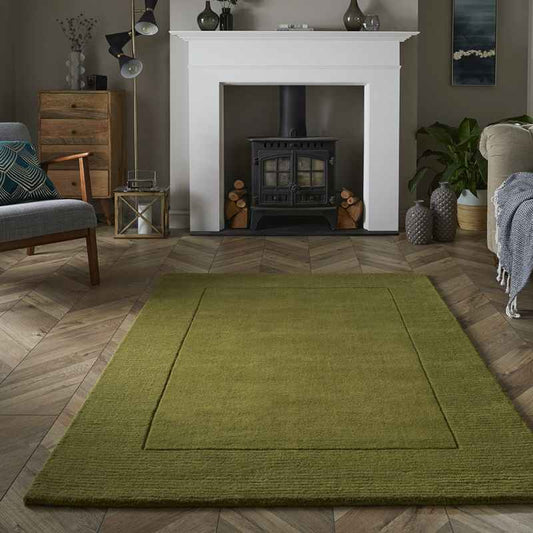 Esme Mayfair Plain Carved Wool Rugs in Olive Green