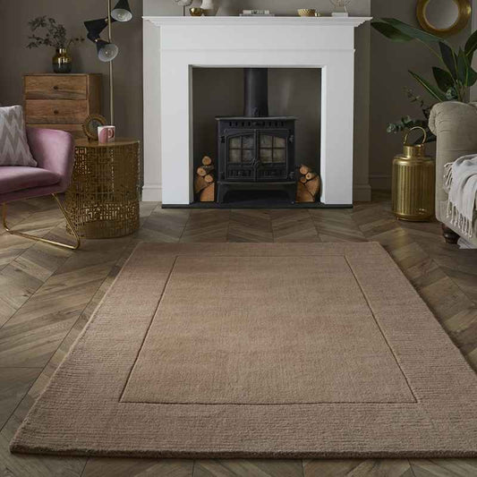 Esme Mayfair Plain Carved Wool Rugs in Taupe Brown